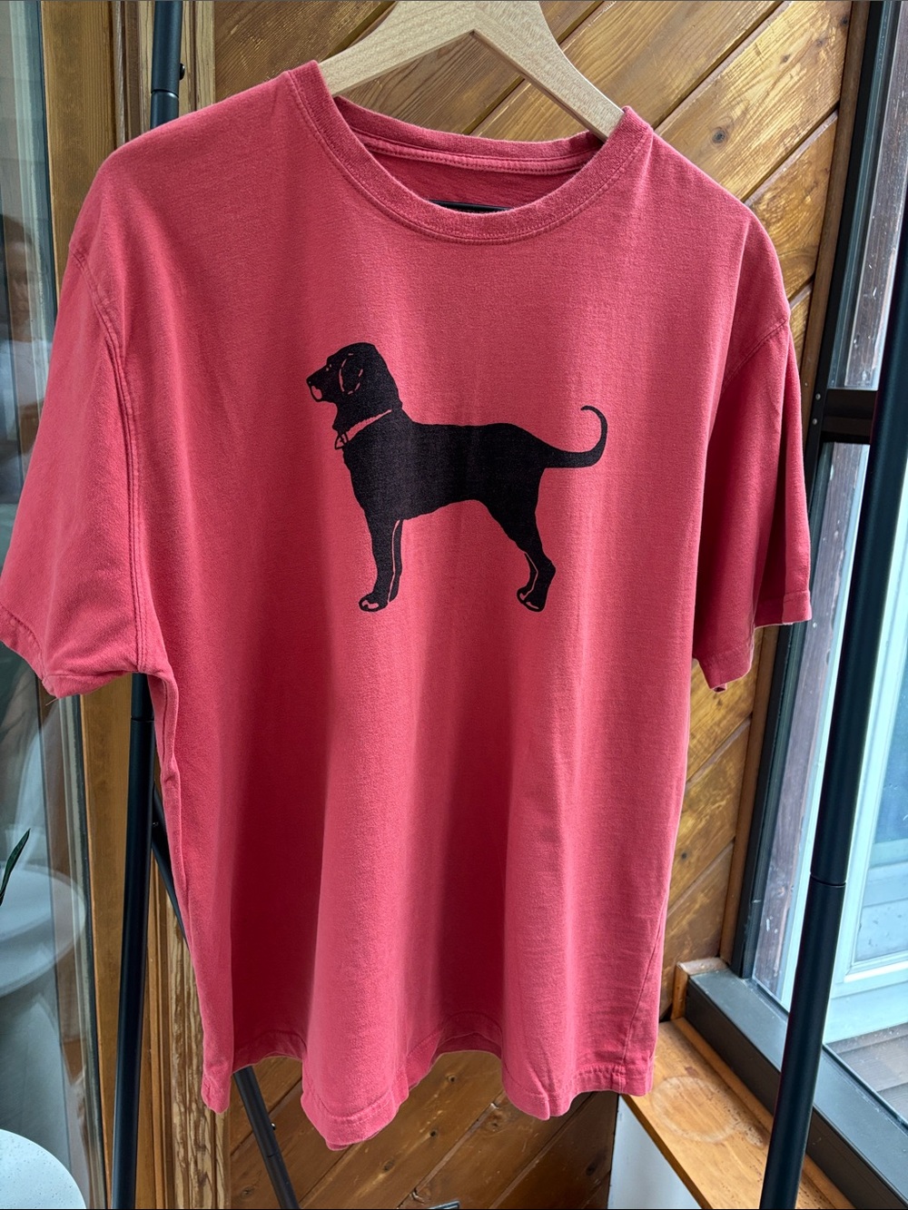 The Black Dog Red Short-Sleeve Tee with Black Labrador Graphic